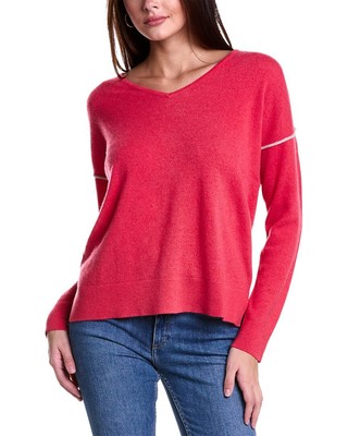 

Легкий кашемировый свитер с v-образным вырезом и окантовкой Forte Cashmere, женский, Розовый