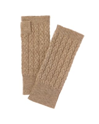 Кашемировые перчатки без пальцев Brodie Cashmere Plait Cable Женские коричневые