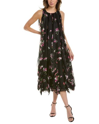 

Женское шелковое платье миди с оборками и швами Carolina Herrera, Черный