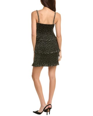 Pre-owned Alberta Ferretti Pleated Tiered Mini Dress Women's In Black