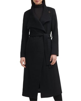 Женское макси-пальто с поясом из полушерстяной ткани Kenneth Cole, черное 6