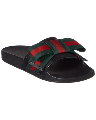 Женские горки Gucci Web Bow из атласа и резины, черные 37