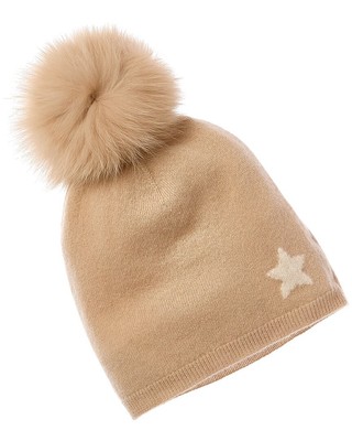 Женская кашемировая шапка с напуском Hannah Rose Mini Star Intarsia коричневого цвета