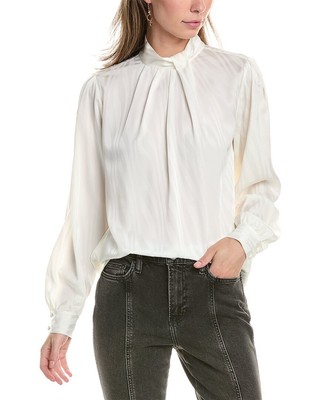 Frame Denim Knotted Mock Neck Top Womens White Xl