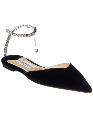 

Jimmy Choo Saeda бархатные женские туфли на плоской подошве, Черный, NA