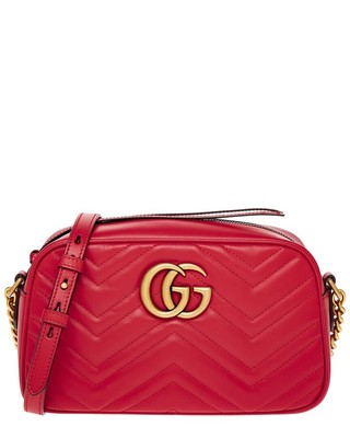 Gucci Gg Marmont Маленькая кожаная сумка Matelasse через плечо Женская красная