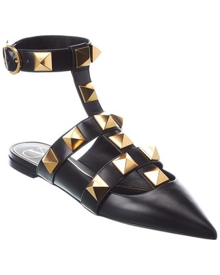 

Женские кожаные ремешки на щиколотке с заклепками Valentino Roman, черные 37,5, Черный, NA