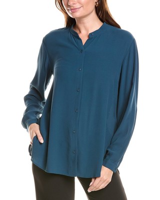 Женская шелковая рубашка свободного кроя с мандариновым воротником Eileen Fisher