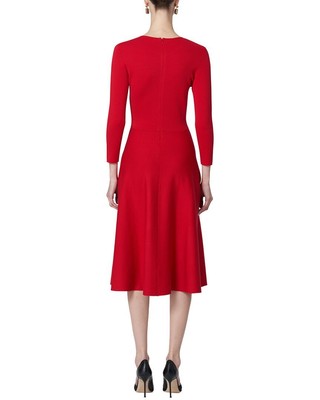 Pre-owned Carolina Herrera Flare Wool-blend Midi Dress Women's In Red