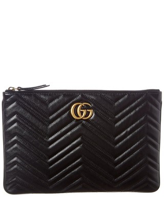 Женская кожаная сумка Gucci Gg Marmont Matelasse черного цвета