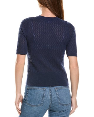 Pre-owned Lafayette 148 York Mixed Stitch Cashmere Sweater Women's In Blue