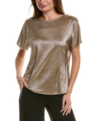 Anne Klein Bateau Neck Top Womens Gold M