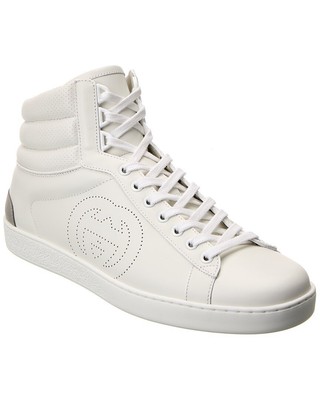 Мужские кроссовки с высоким берцем из кожи Gucci Ace, белые 7