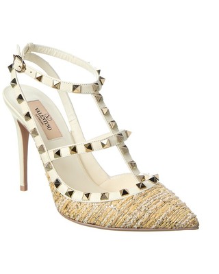 

Женские туфли-лодочки Valentino Rockstud Caged 100 из твида и кожи, Белый, NA