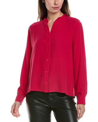 Eileen Fisher Petite Mandarin Collar Silk Shirt Womens Pink Pl
