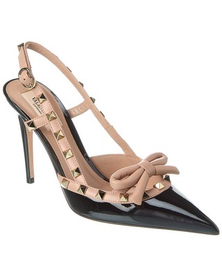 Valentino Rockstud Bow 100 Лакированные туфли-лодочки на шнуровке женские черные 39
