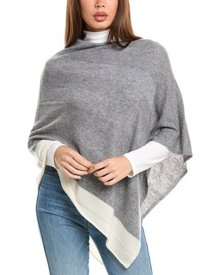 Кашемировое пончо в полоску с каймой Forte Cashmere Женское серое