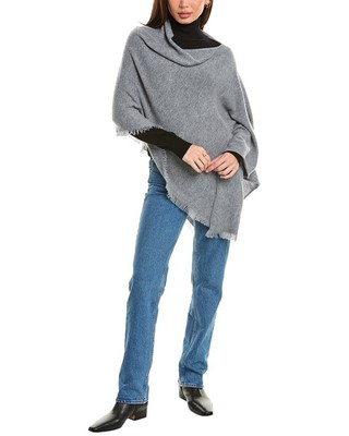Amicale Cashmere Fringe Asymmetrical Cashmere Poncho Womens Grey