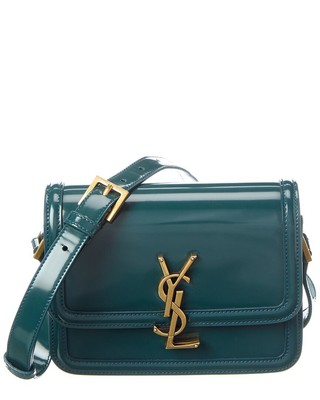 Маленькая кожаная сумка через плечо Saint Laurent Solferino Box Женская зеленая