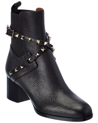 

Женские ботинки из зернистой кожи Valentino Rockstud 60, черные 38,5, Черный, NA