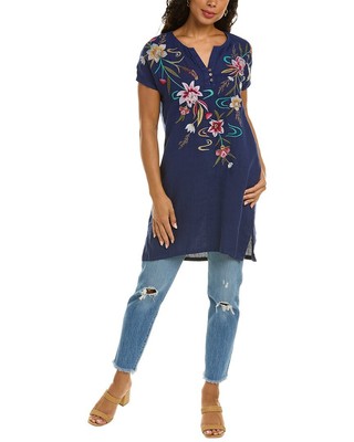 

Легкое льняное платье-туника на пуговицах Johnny Was Maisie женское, Navy