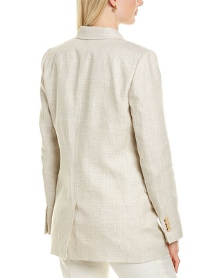 Pre-owned Lafayette 148 York Slade Linen Jacket Women's In Khakmkhaki Multi