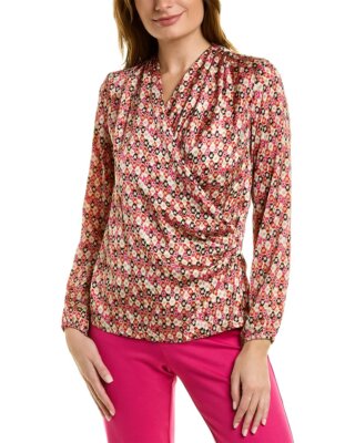 

Атласная блузка с запахом Anne Klein женская, Розовый