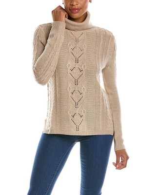 

Водолазка Qi Cashmere с косой строчкой, свитер из смеси шерсти и кашемира, женский, бежевый