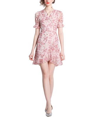

Мини-платье Dza женское, White - pink floral print