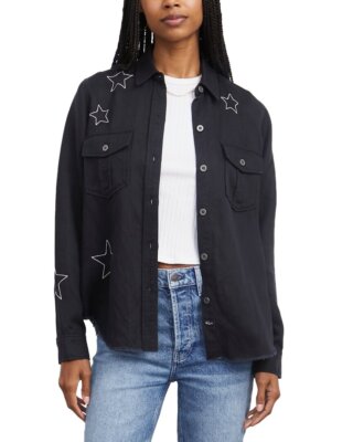 

Льняная куртка-рубашка Rails Loren женская, Black embroidered stars