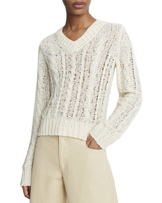 Женский свитер из шерсти и альпаки с V-образным вырезом Vince Textured Cable Womens M