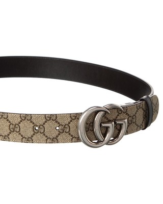 Pre-owned Gucci Reversible Canvas & Leather Belt Men's Black 95