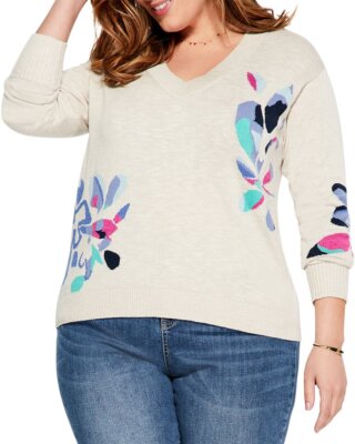 

Nic+Zoe Plus Blooming короткий женский свитер с V-образным вырезом, Numneutral multi