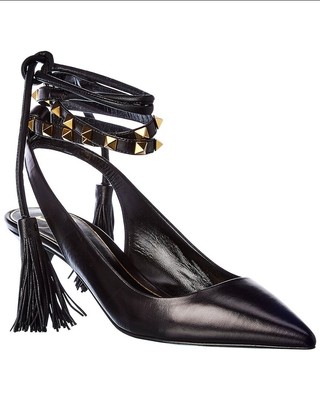 Женские кожаные туфли-лодочки Valentino 40 с завязкой на щиколотке, черные 35,5