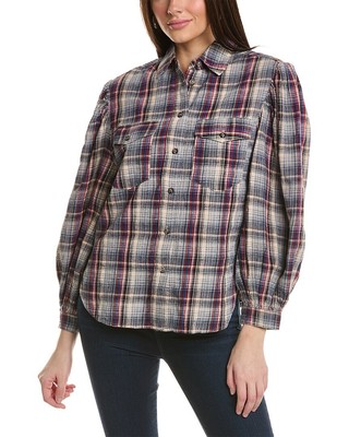Pre-owned Isabel Marant Etoile Checked Linen-blend Blouse Women's In Blue