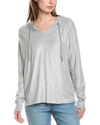 Majestic Filatures Soft Touch Metallic Hoodie Womens Grey 2
