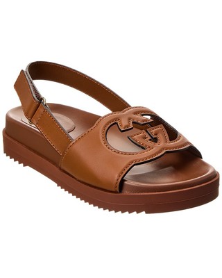 Женские кожаные сандалии Gucci Interlocking G коричневого цвета 36