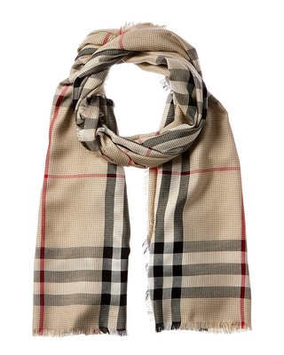 Женский бежевый шарф из смеси шелка и кашемира в клетку Burberry Os