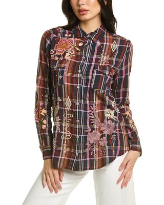 

Рубашка женская с накладными карманами Johnny Was Brittany фиолетовая, Фиолетовый