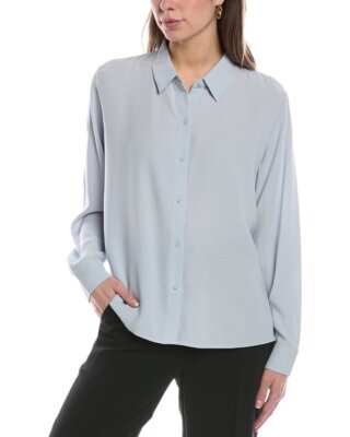 Eileen Fisher Petite Classic Collar Silk Shirt Womens