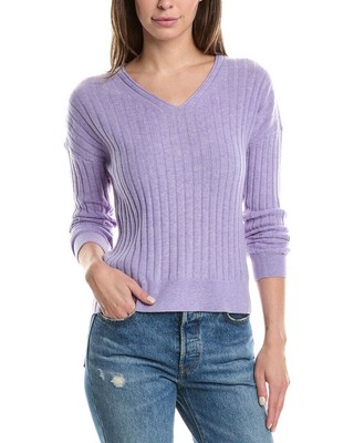 Кашемировый свитер Forte Cashmere с V-образным вырезом в рубчик, женский фиолетовый Xl