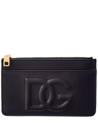 Женская кожаная визитница среднего размера с логотипом Dolce & Gabbana Dg, черная