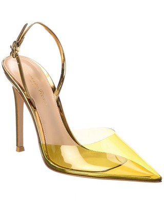 

Gianvito Rossi Ribbon Dorsay 105 Женские туфли из винила и кожи с ремешком на пятке, золотистые, Золотой, NA