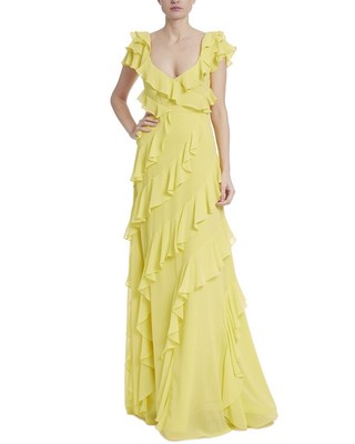 

Женское платье с каскадными оборками Badgley Mischka, Желтый