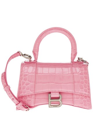 Balenciaga Hourglass Xs Croc-Embossed Leather Top Handle Satchel Womens Pink