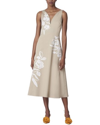 

Женское платье миди с v-образным вырезом и вышивкой Carolina Herrera, Desert multi