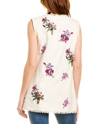 Pre-owned Etro Embroidered Silk Vest Women's Beige 40