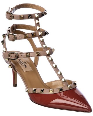 

Женские лакированные туфли с ремешком на щиколотке Valentino Rockstud Caged 65, коричневые, Коричневый, NA