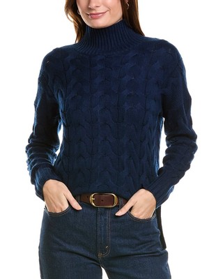 Женская туника из смеси шерсти и кашемира Forte Cashmere Luxe с круглым вырезом-воронкой синего цвета