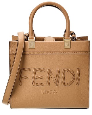 Женская маленькая кожаная сумка-тоут Fendi Sunshine коричневого цвета